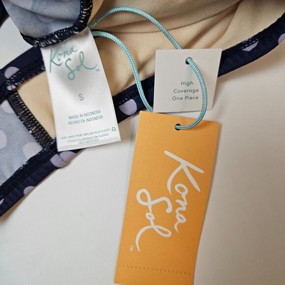 Kona Sol Womens S High Coverage Blue/Lilac Polka Dot One-Piece Swimsuit V-Neck - Picture 9 of 10